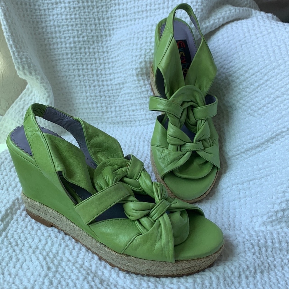 Everybody by B.Z. Moda Green Vignola Glove Leather Wedge Espadrilles-6.5